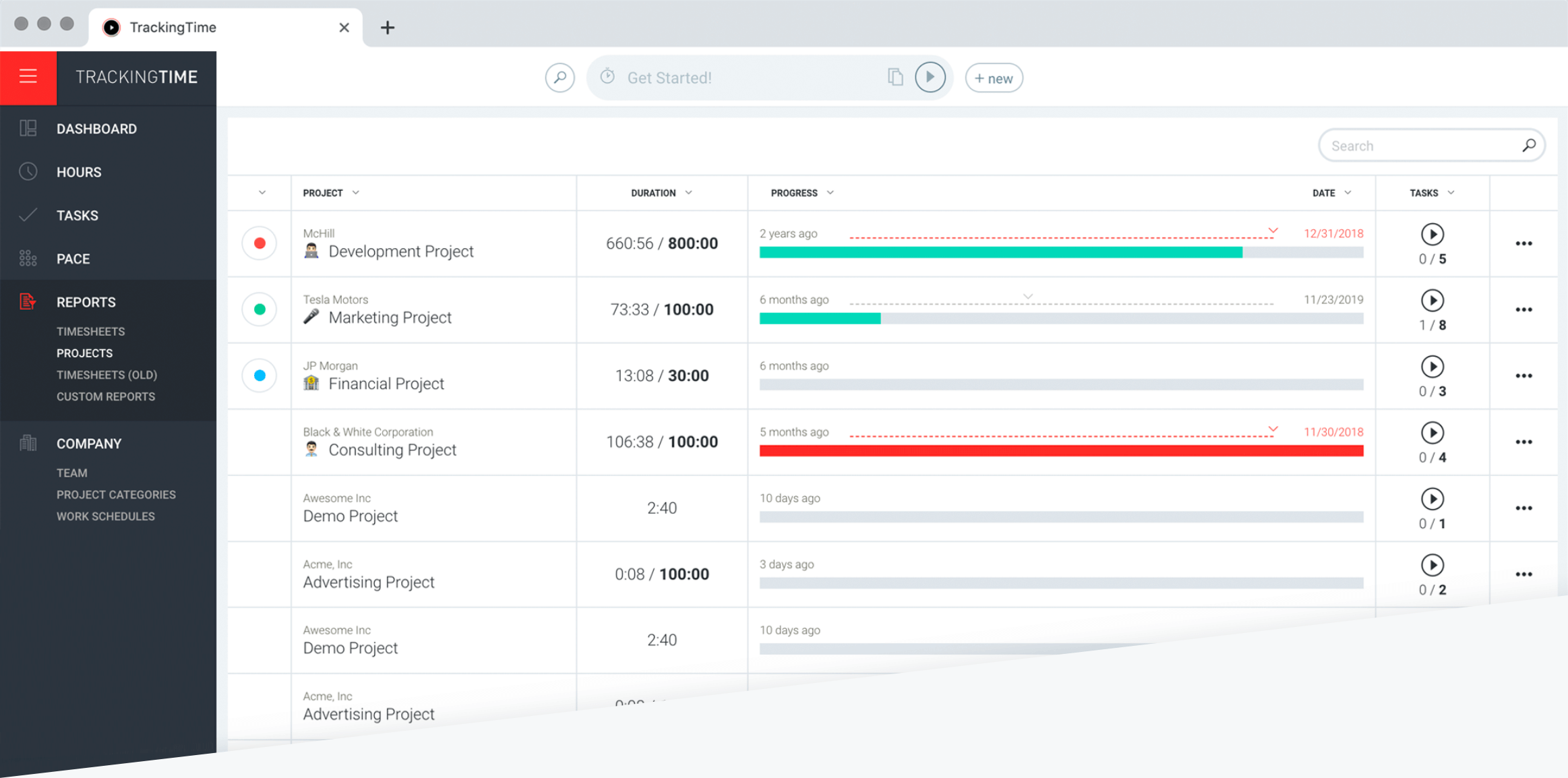 Track clients, projects and tasks
