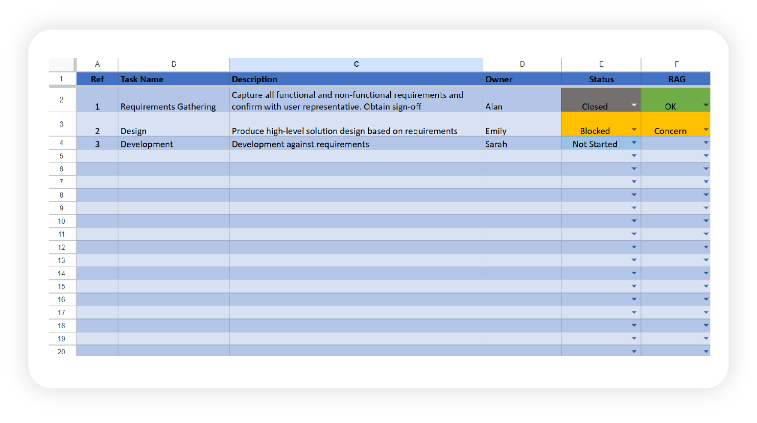 Download the RAID Log template by Iseo Blue