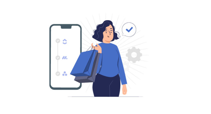 Illustration representing a comparison between Asana, Monday, and ClickUp project management tools.