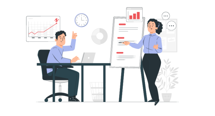Working hours illustration cover. Team planning and organizing working hours using a schedule board to coordinate tasks and workload