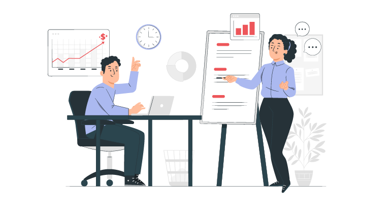 Working hours illustration cover. Team planning and organizing working hours using a schedule board to coordinate tasks and workload