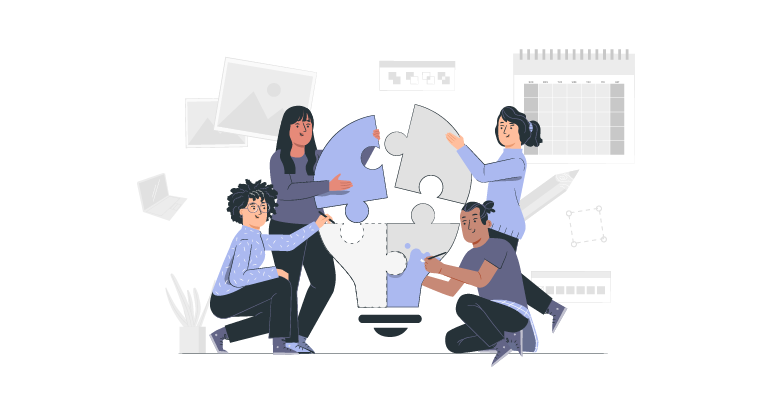 Illustration of a team coordinating employee availability and work planning in a collaborative workplace environment.